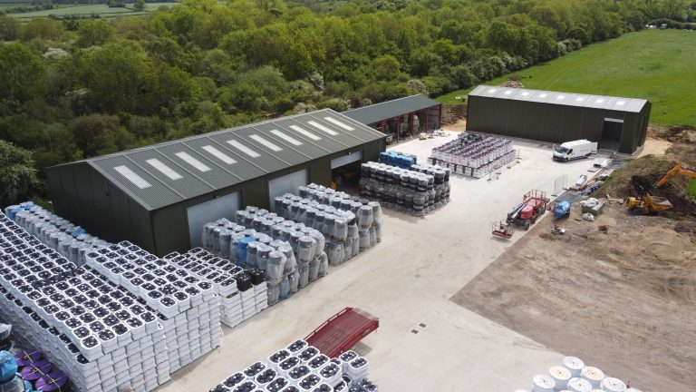 Steel prefabricated storage building supplied for Utranazz in Oxfordshire by Saredon Steel Buildings Ltd.